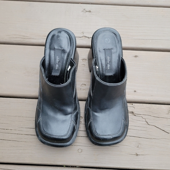 Vintage 90s y2k Bratz Black Vegan Faux Leather Super Chunky Square Toe Mules 7.5 - Picture 4 of 9